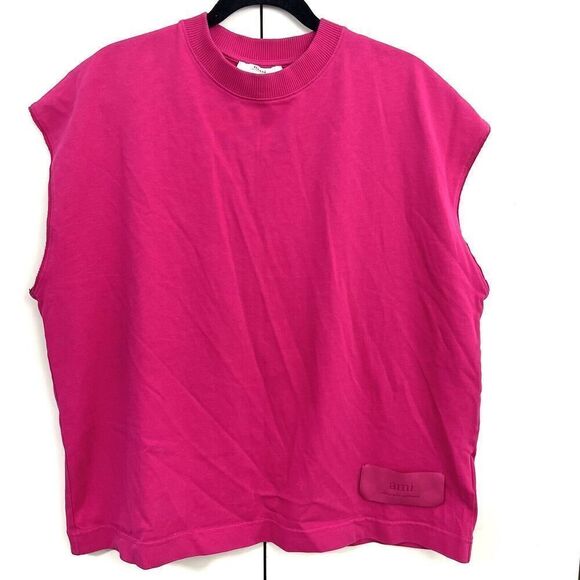 Ami Paris Alexandre Mattiussi Sweatshirt Womens M Pink Oversized Sleeveless Raw - Picture 1 of 8